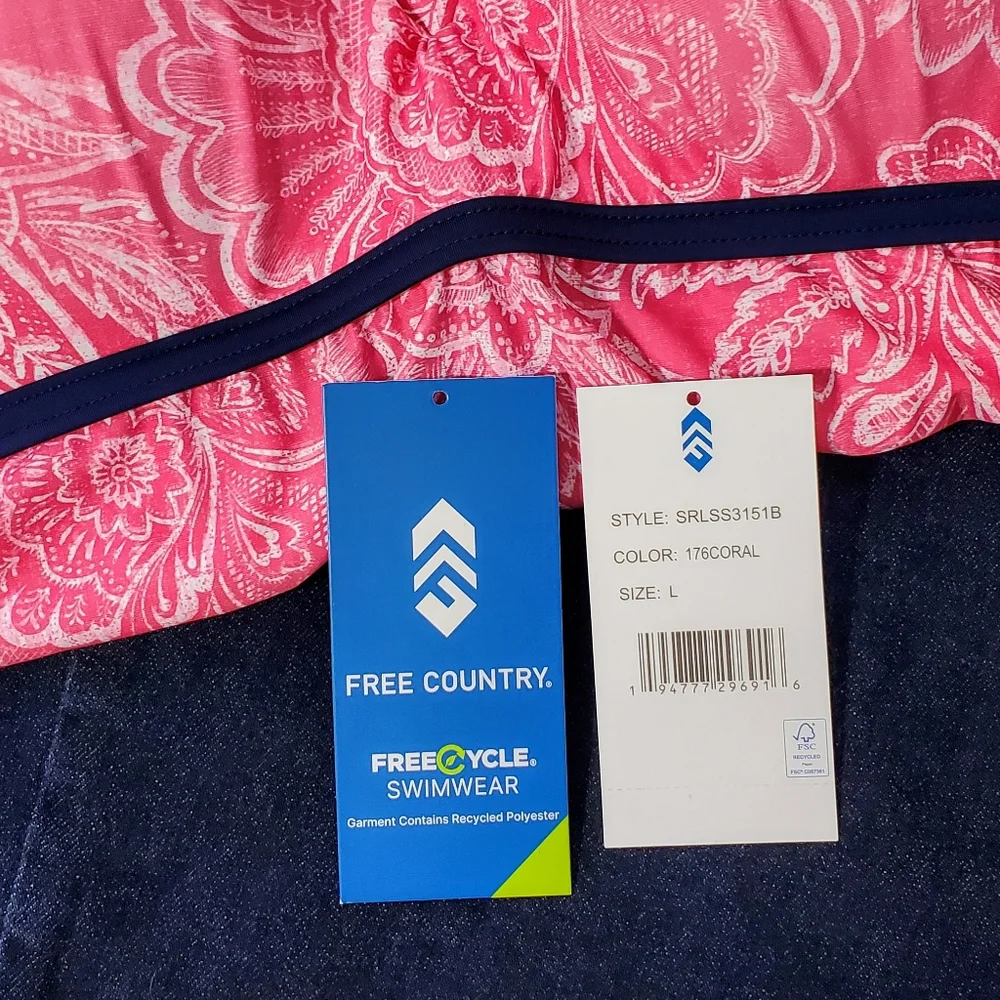 NWOT Free Country Triple Strap Tankini Swim Top - Coral Navy - Large - Picture 6 of 9